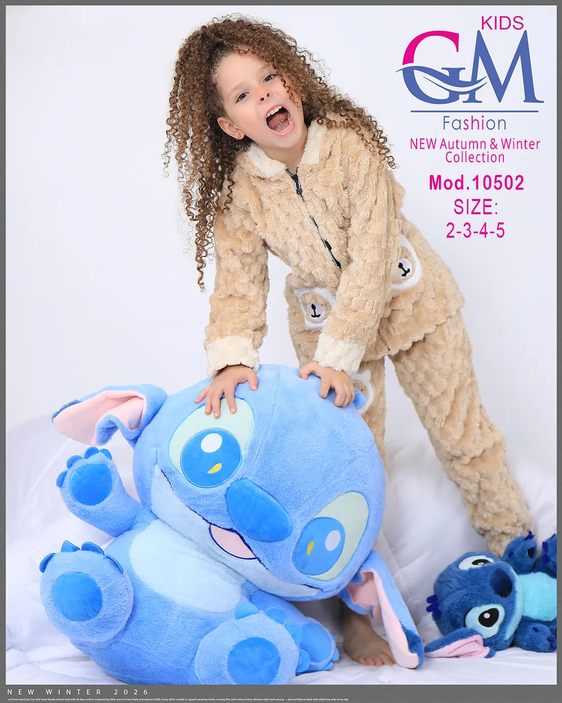 طقم شتوي بناتي قطيفة فرو بغطاء رأس وأشكال دب | موديل 10502 | GM Kids