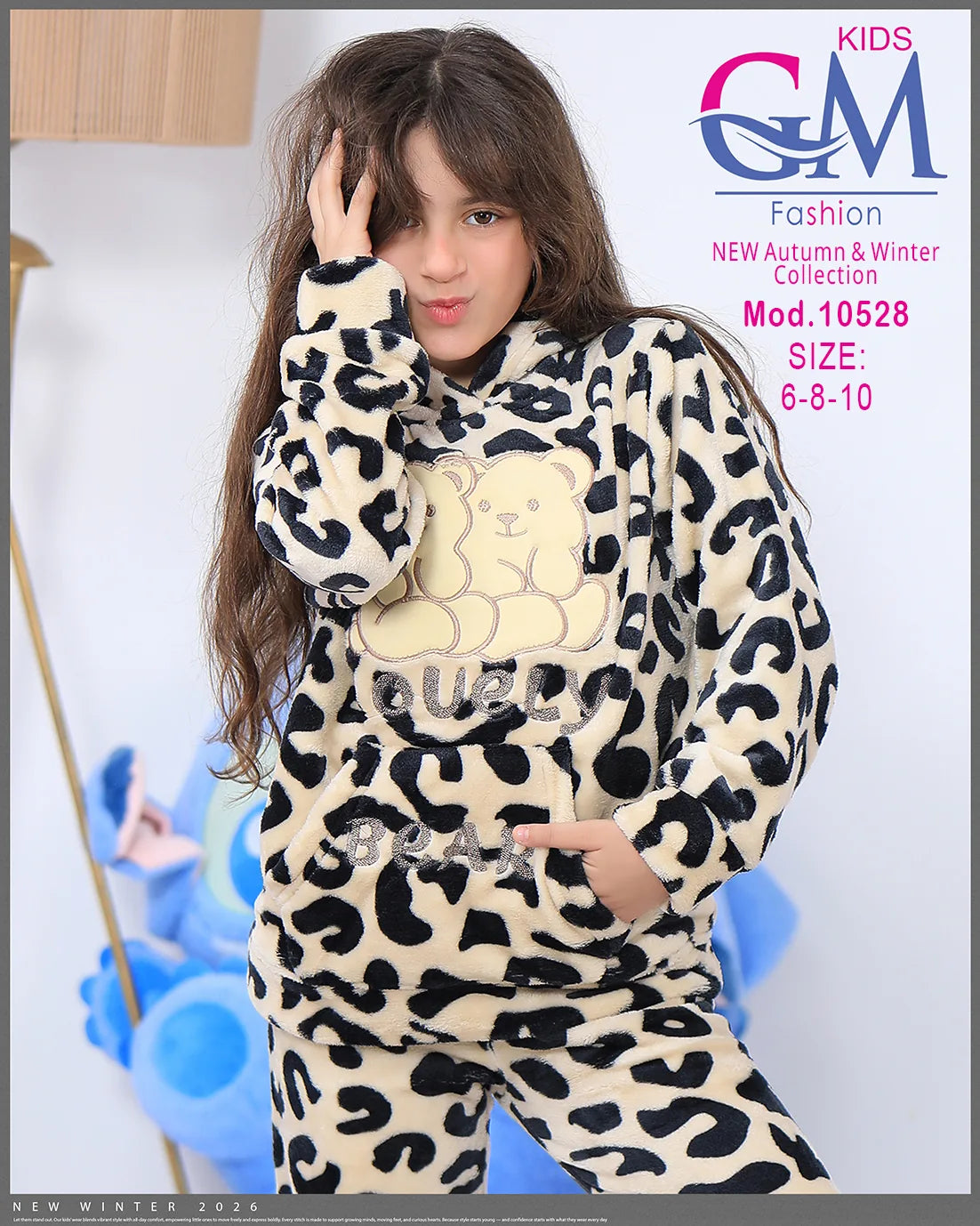 ترنج شتوي بناتي فرو دافئ بجيوب ودببة – موديل 10528 من GM Kids