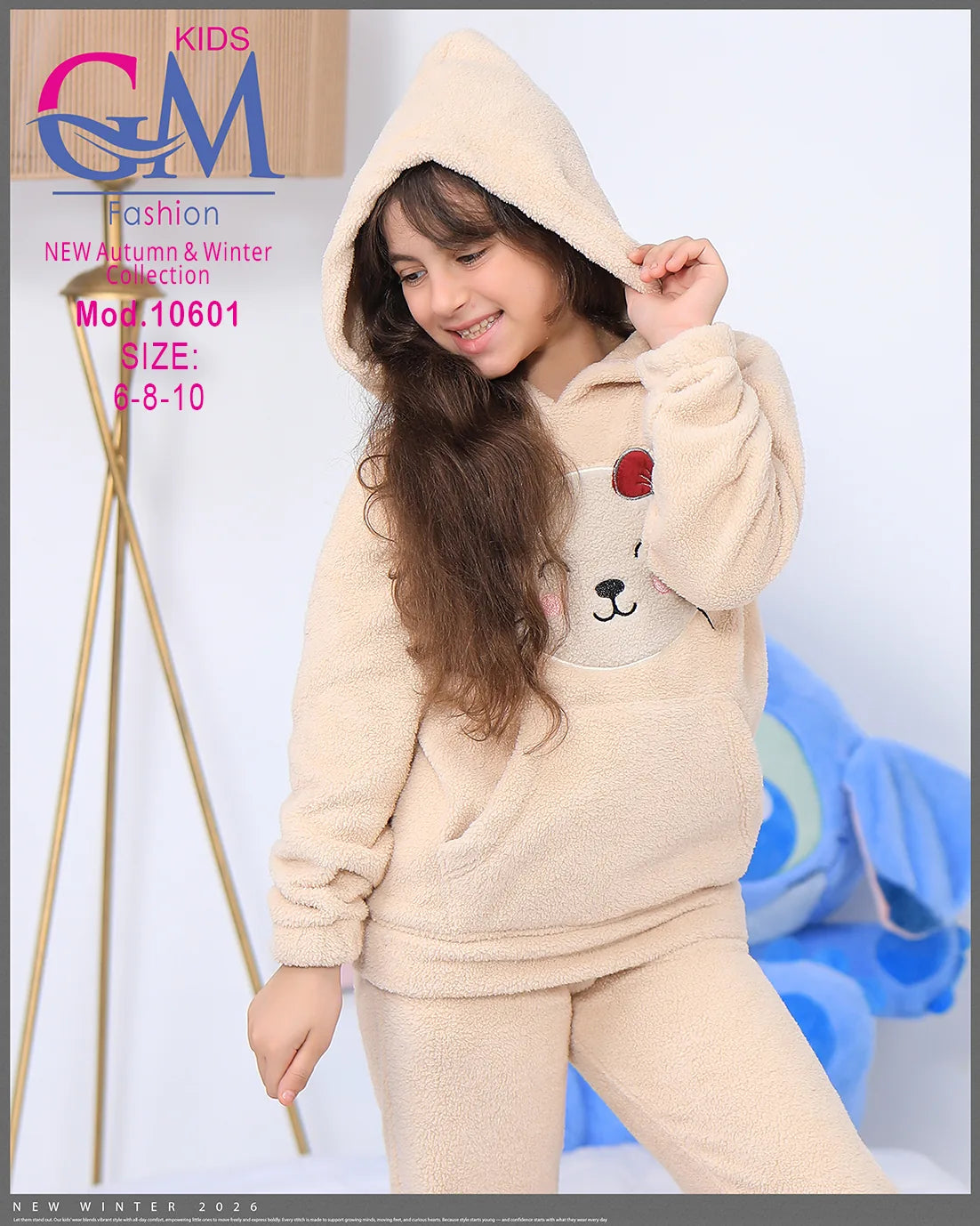 ترنج شتوي فرو برسمة قطة – موديل 10601 – مقاسات 6-8-10 سنوات | GM Kids