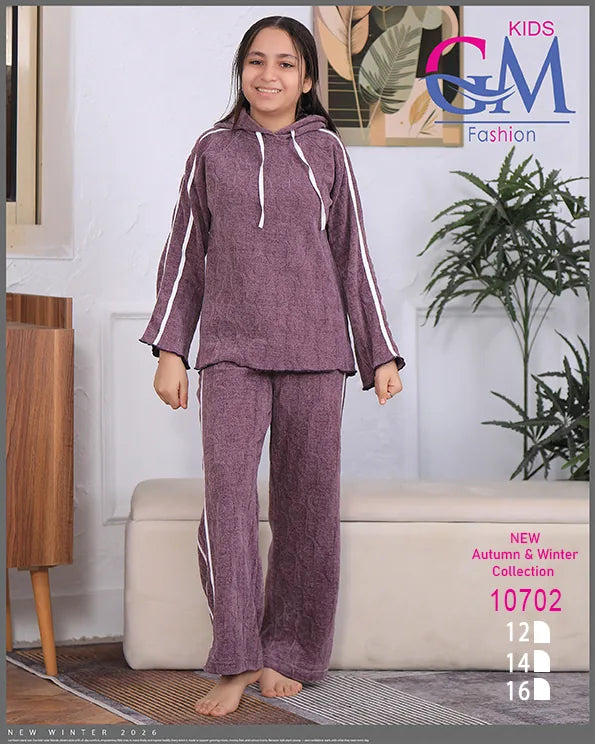 طقم شتوي بناتي هودي قطيفة ناعمة – موديل 10702 – GM Kids