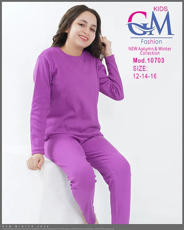 بيجامة دفاية بناتي GM Kids موديل 10703 | بيجامة شتوي ضيقة ساده دافئة