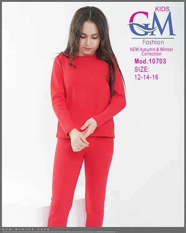 بيجامة دفاية بناتي GM Kids موديل 10703 | بيجامة شتوي ضيقة ساده دافئة