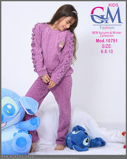 طقم شتوي بناتي كاجوال بكشكشة وأكمام أنيقة – موديل 10751