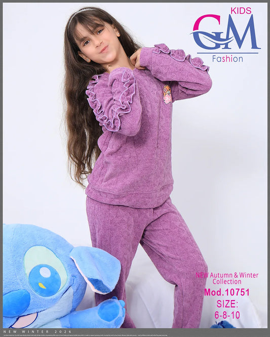 طقم شتوي بناتي كاجوال بكشكشة وأكمام أنيقة – موديل 10751