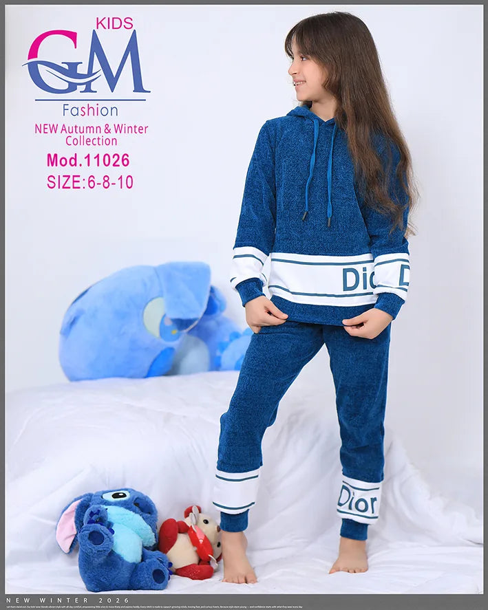 طقم بيجامة بناتي شتوي GM Kids | موديل 11026 بطبعة عصرية