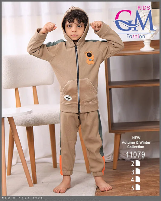 ترنج ولادي شتوي ميلتون قطن بكابيشون وطبعة دب – موديل 11079 – مقاسات 2 حتى 5 سنوات