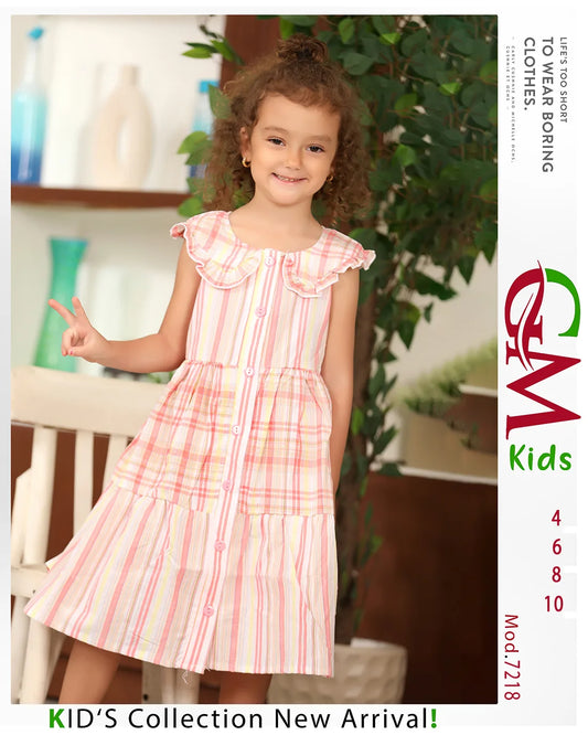 فستان بناتي صيفي مخطط – موديل 7218 من GM Kids | قطن عملي وألوان متنوعة