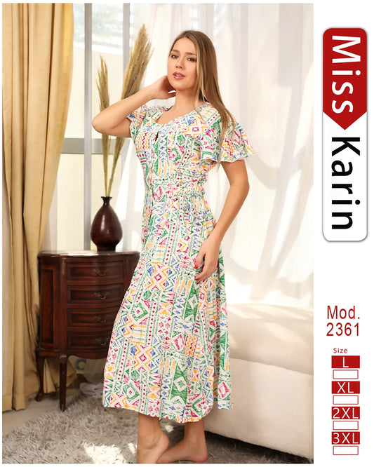 فستان استقبال صيفي كلوش بكم – موديل 2361 من Miss Karin – قطن مشجر ناعم