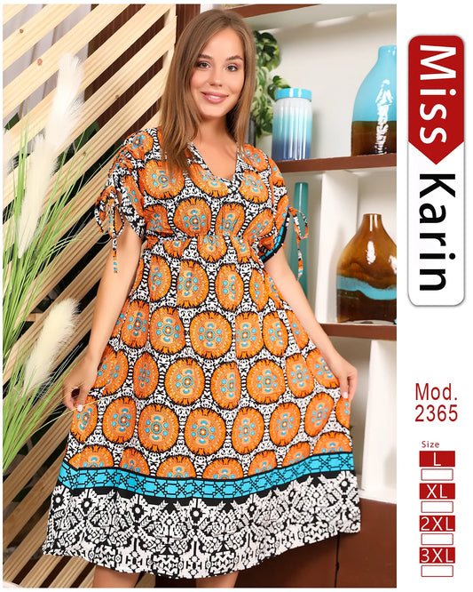 جلابية استقبال صيفي قطن مطبوع – موديل 2365 من Miss Karin – مقاسات حتى 3XL