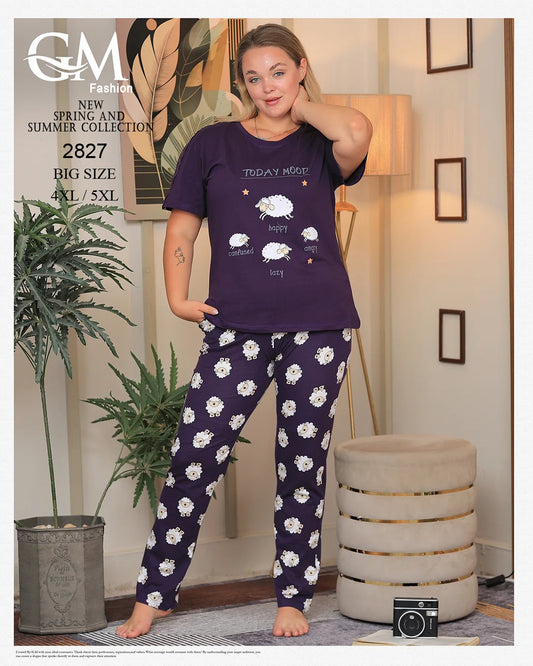 بيجامة صيفي قطن big size – موديل 2827 من GM Fashion حتى 5XL