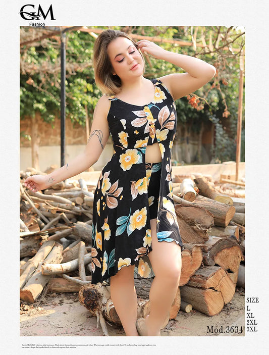 كاش مايوه قطن حريمي مشجر بفتحة أمامية – موديل 3634 من GM Fashion