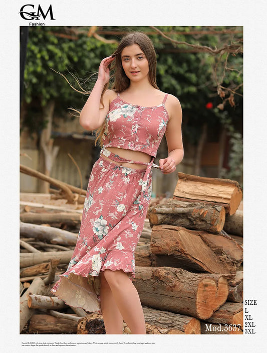 فستان قطن صيفي مطبوع موديل 3637 من GM Fashion