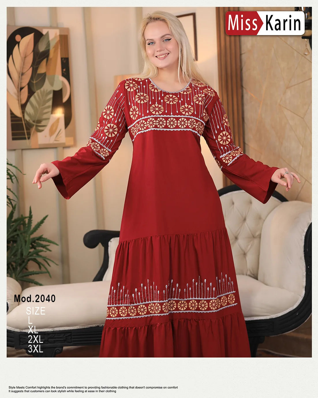 عباية استقبال قطن مطرزة فخمة Miss Karin – موديل 2040 | ألوان متعددة ومقاسات حتى 3XL