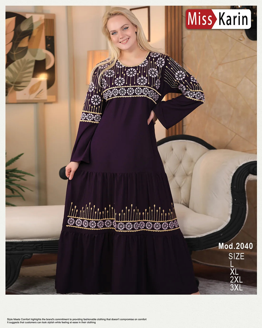 عباية استقبال قطن مطرزة فخمة Miss Karin – موديل 2040 | ألوان متعددة ومقاسات حتى 3XL