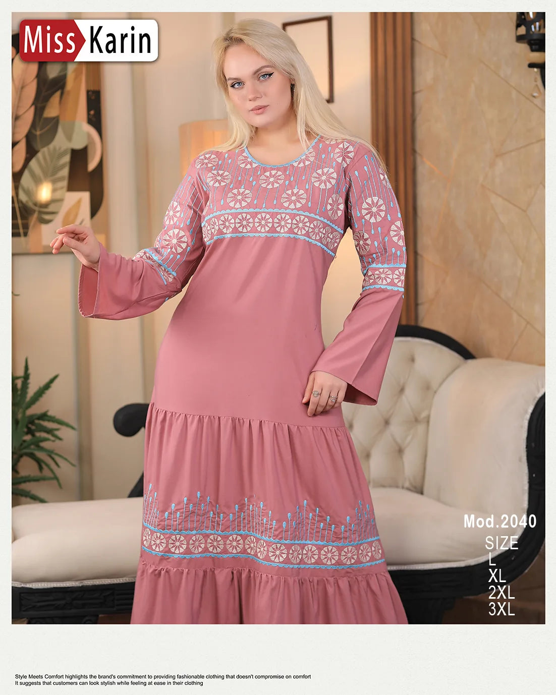 عباية استقبال قطن مطرزة فخمة Miss Karin – موديل 2040 | ألوان متعددة ومقاسات حتى 3XL