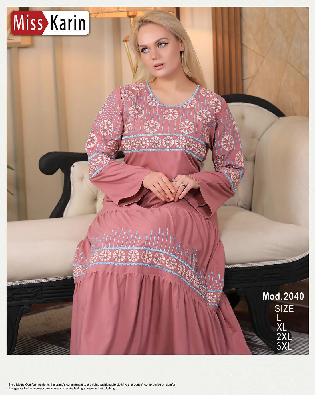 عباية استقبال قطن مطرزة فخمة Miss Karin – موديل 2040 | ألوان متعددة ومقاسات حتى 3XL