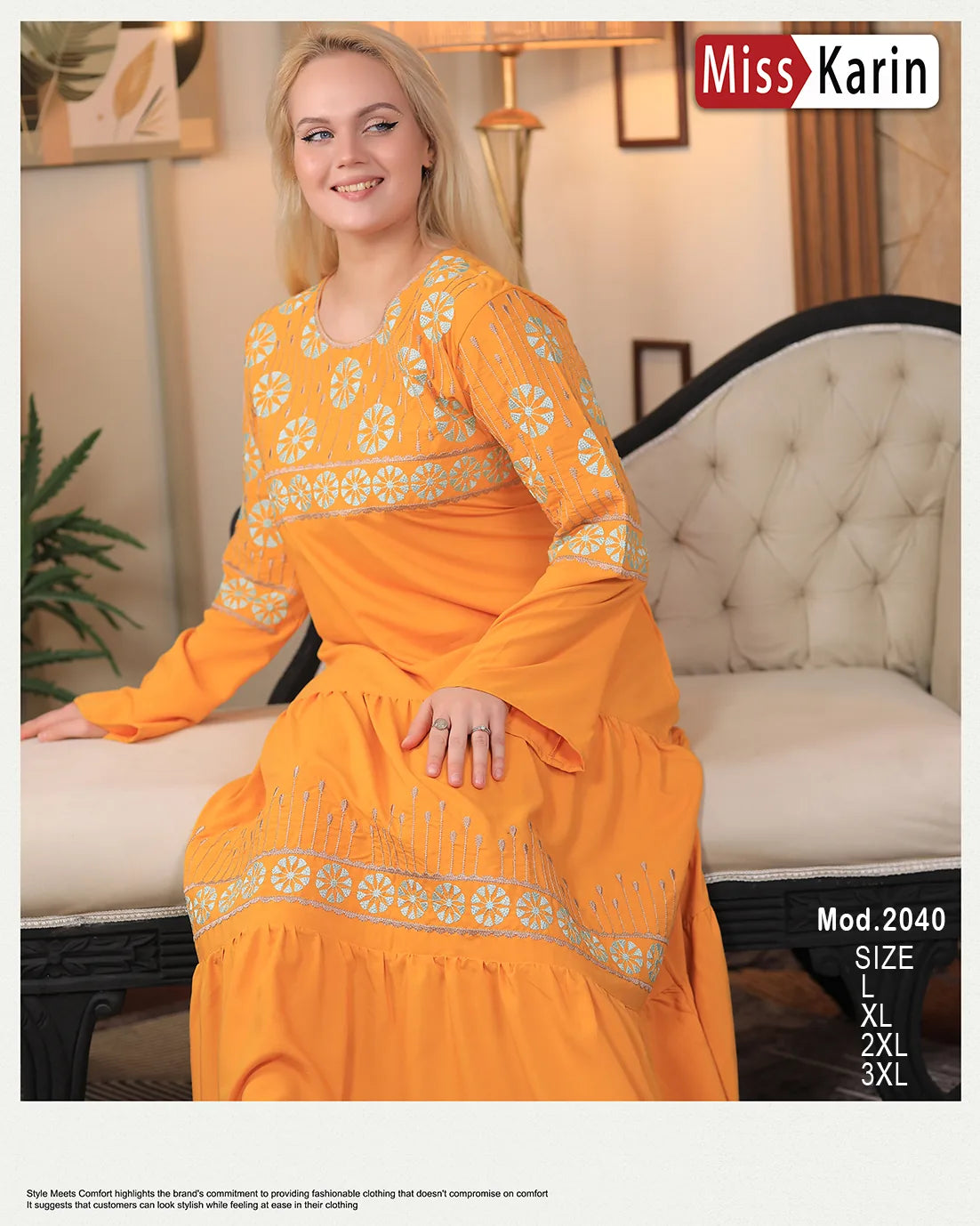 عباية استقبال قطن مطرزة فخمة Miss Karin – موديل 2040 | ألوان متعددة ومقاسات حتى 3XL