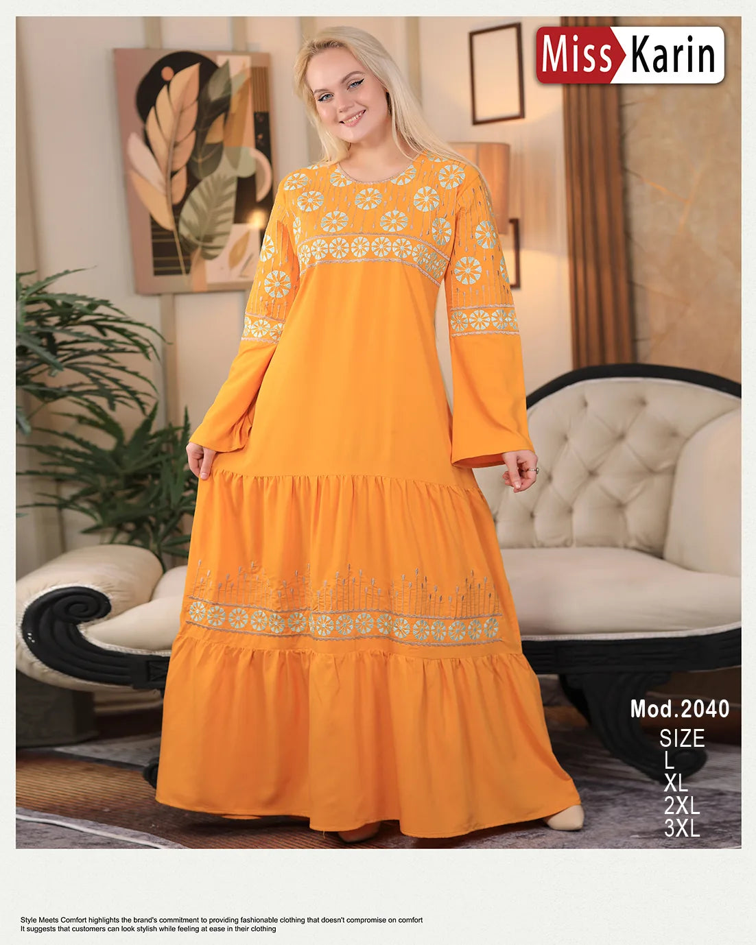 عباية استقبال قطن مطرزة فخمة Miss Karin – موديل 2040 | ألوان متعددة ومقاسات حتى 3XL