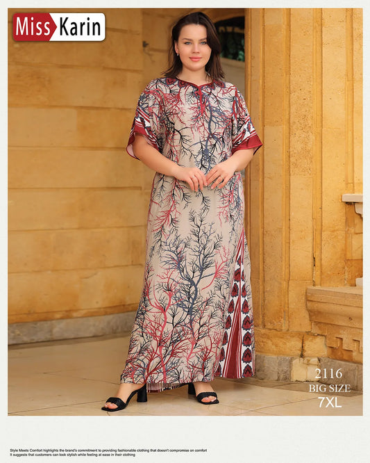 جلابية استقبال مشجرة واسعة بأكمام – موديل 2116 من Miss Karin