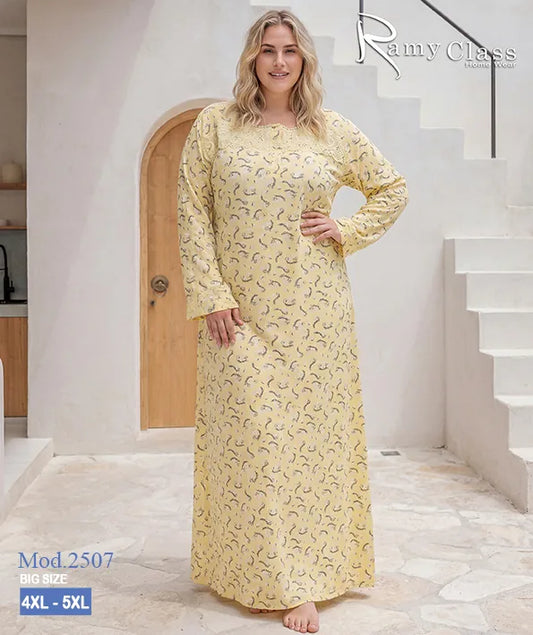 قميص نوم حريمي طويل مقاسات كبيرة مطبوع – Ramy Class موديل 2507