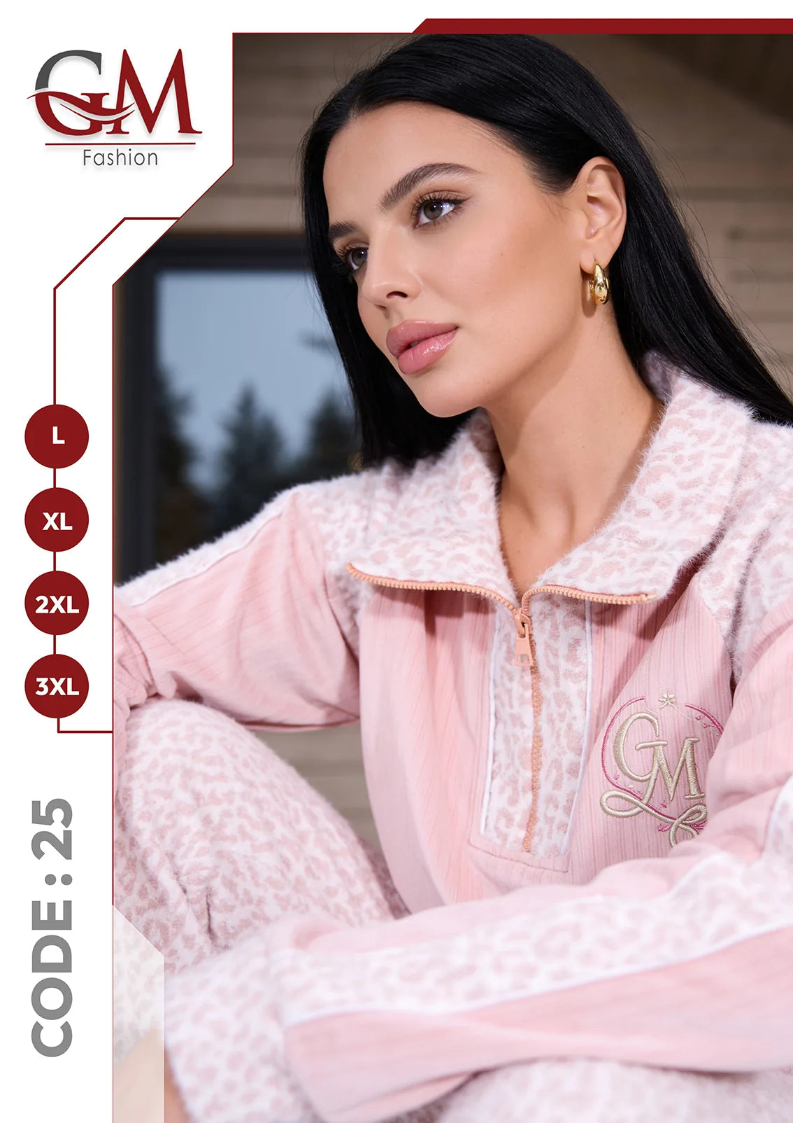 طقم حريمي شتوي قطعتين بنقشة ناعمة – GM Fashion موديل 25