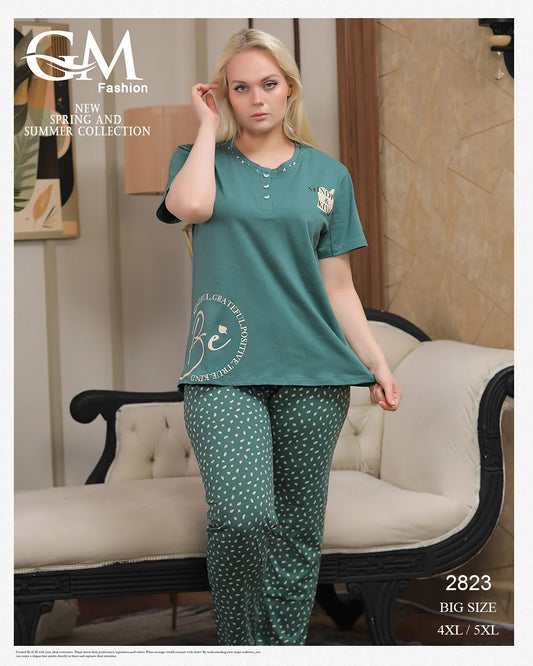 بيجامة صيفية قطن بجيب جانبي – موديل 2823 من GM Fashion – مقاسات حتى 3XL