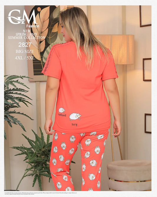 بيجامة صيفية قطن مقاس كبير – موديل 2827 من GM Fashion حتى 5XL