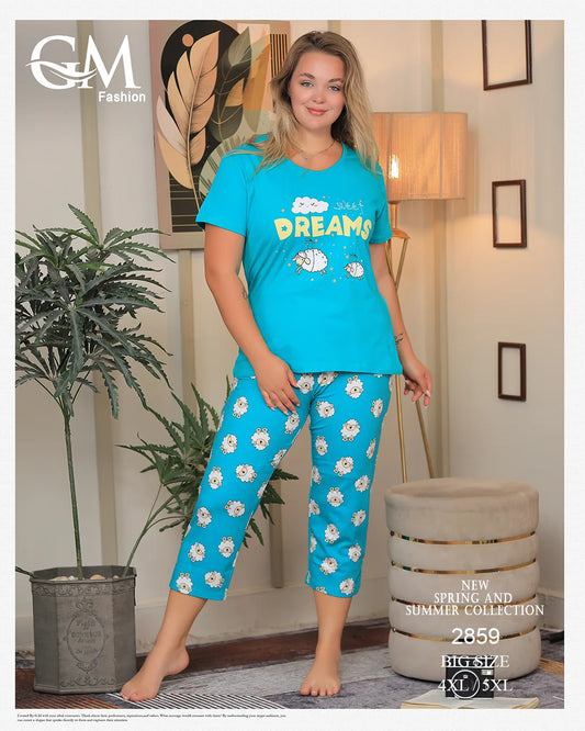 بيجامة حريمي بيج سايز موديل 2859 – قطن صيفي مريح