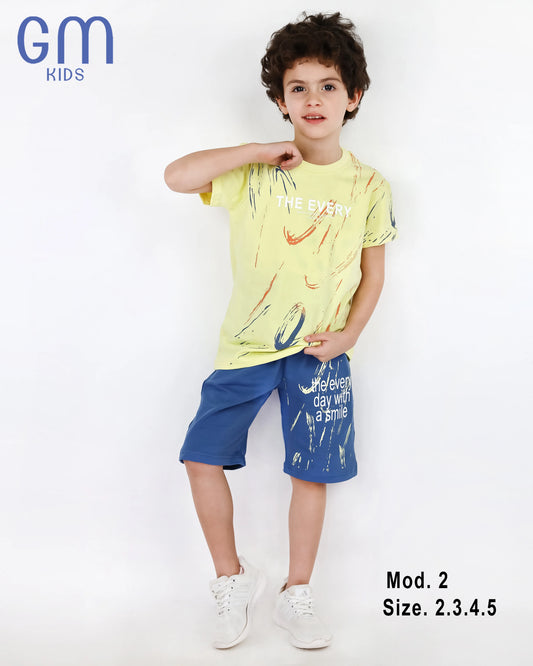 طقم أولادي صيفي تيشيرت وشورت قطن | GM Kids موديل 2
