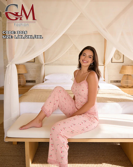 طقم بيتي حريمي صيفي قطن بحمالة موديل 3026 | GM Fashion