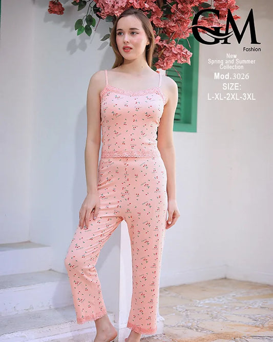 طقم بيتي حريمي صيفي قطن بحمالة موديل 3026 | GM Fashion