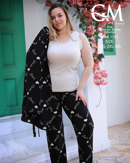 طقم بيتي حريمي 3 قطع قطن – GM Fashion موديل 3105