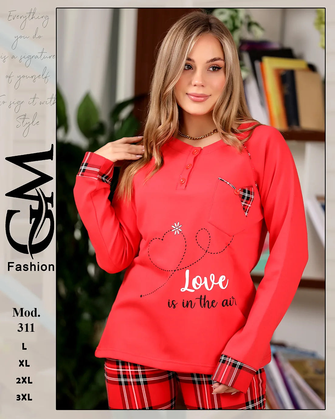 طقم شتوي قطيفي ناعم بكم طويل وبنطلون كاروهات – موديل 311 | GM Fashion