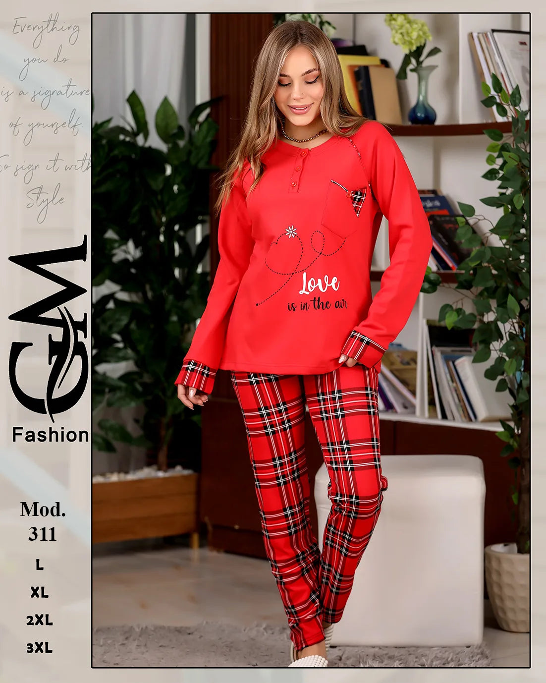 طقم شتوي قطيفي ناعم بكم طويل وبنطلون كاروهات – موديل 311 | GM Fashion