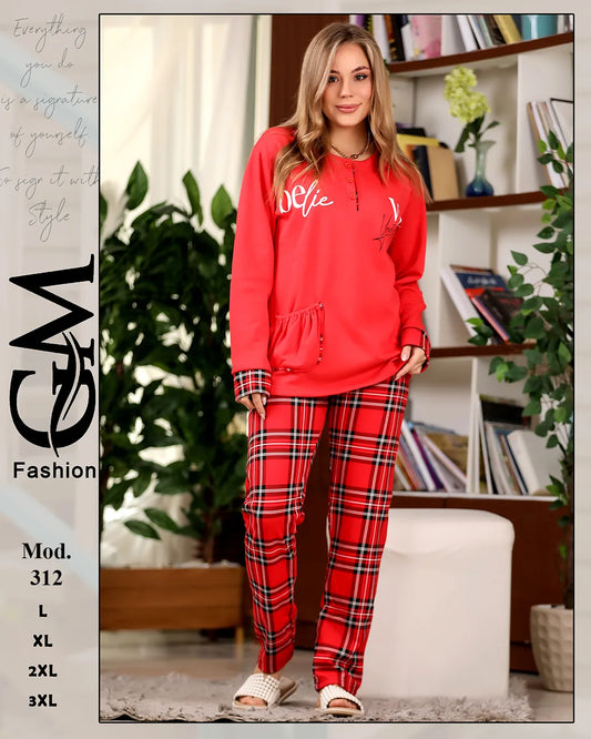 312طقم شتوي حريمي من GM Fashion خامة ميلتون قطيفي ناعم – موديل 312 – مقاسات حتى 3XL