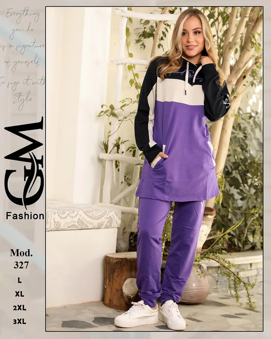 طقم ترينج شتوي حريمي قطن مريح بألوان متعددة – GM Fashion موديل 327