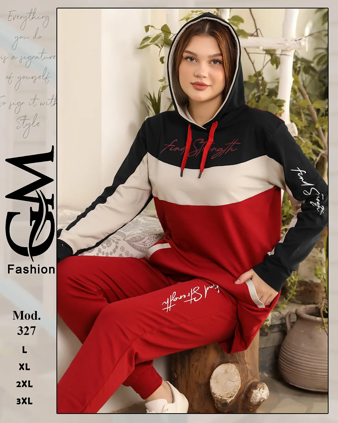 طقم ترينج شتوي حريمي قطن مريح بألوان متعددة – GM Fashion موديل 327
