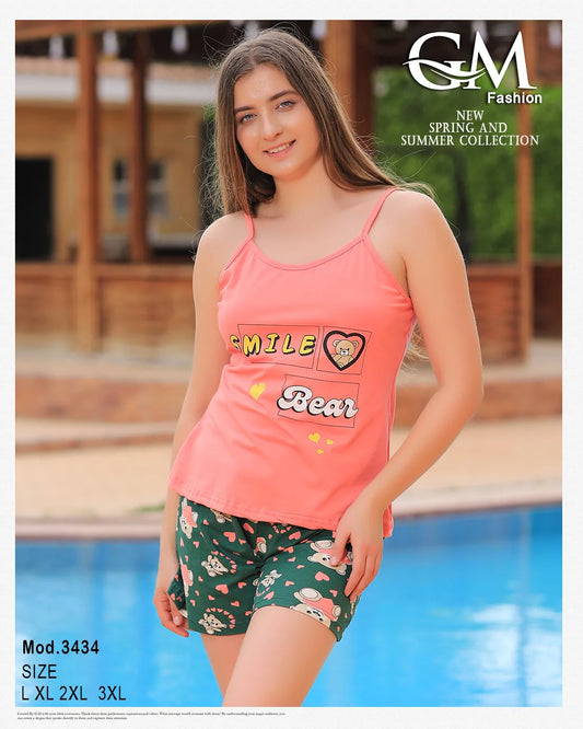 طقم بيتي صيفي حريمي – توب بحمالات موديلات + شورت – 3434 من GM Fashion