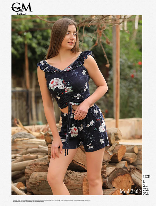 جمبسوت شورت مشجر – GM Fashion موديل صيفي 3462