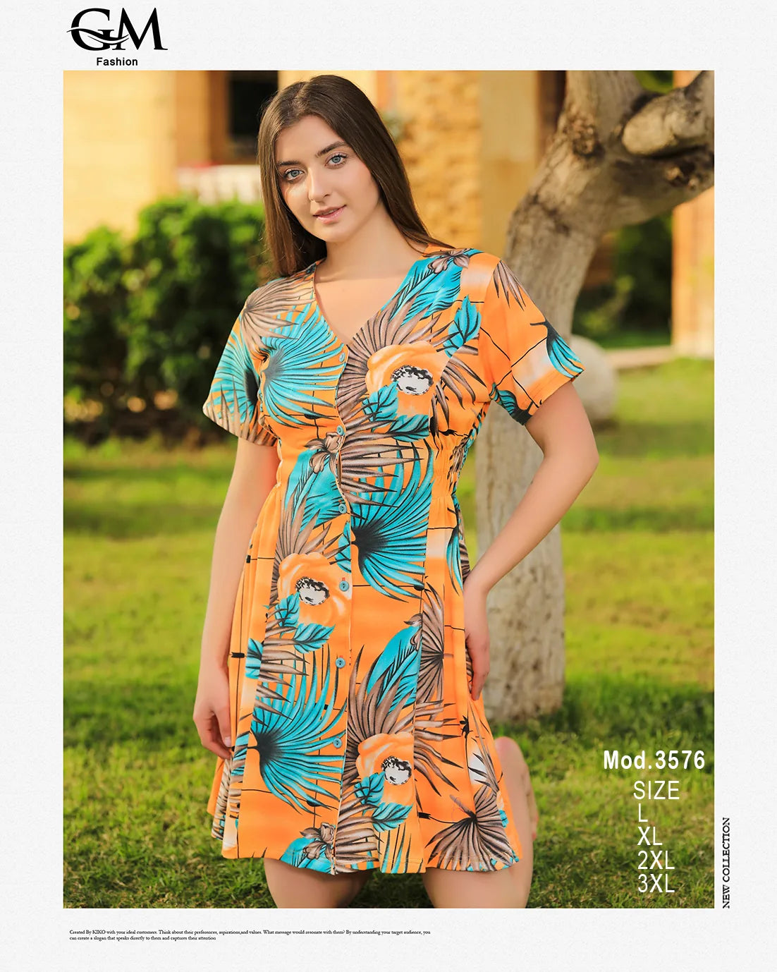 فستان قصير بطبعة ورود استوائية – GM Fashion صيفي 3576