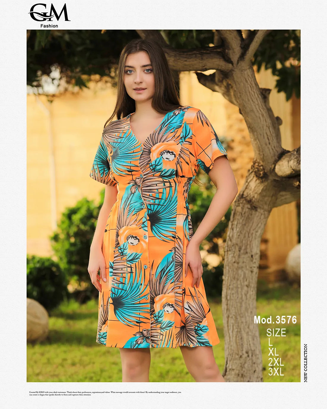 فستان قصير بطبعة ورود استوائية – GM Fashion صيفي 3576