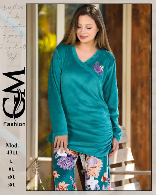 طقم هوم وير شتوي حريمي قطيفه قطعتين | موديل 4311 | GM Fashion