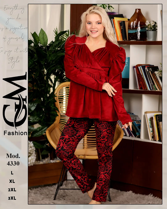 طقم هوم وير شتوي حريمي قطيفة قطعتين | موديل 4330 | GM Fashion