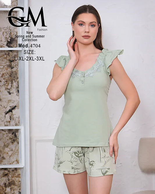 بيجامة حريمي GM صيفي قطن قطعتين – موديل 4704