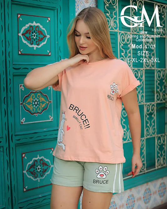 بيجامة حريمي صيفي قطن موديل 4705 – GM Fashion