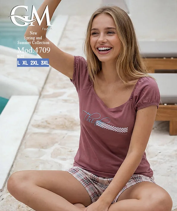 بيجامة حريمي صيفي شورت كاروهات – GM Fashion موديل 4709