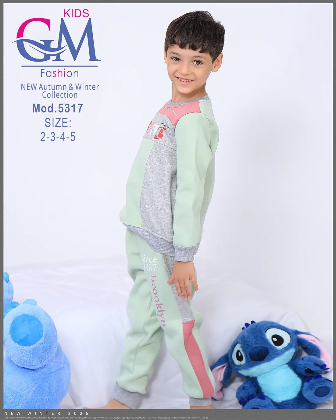 طقم ترنج ولادي شتوي GM Kids | موديل 5317 بقلنسوة (كابتشوه) (2-5 سنوات)