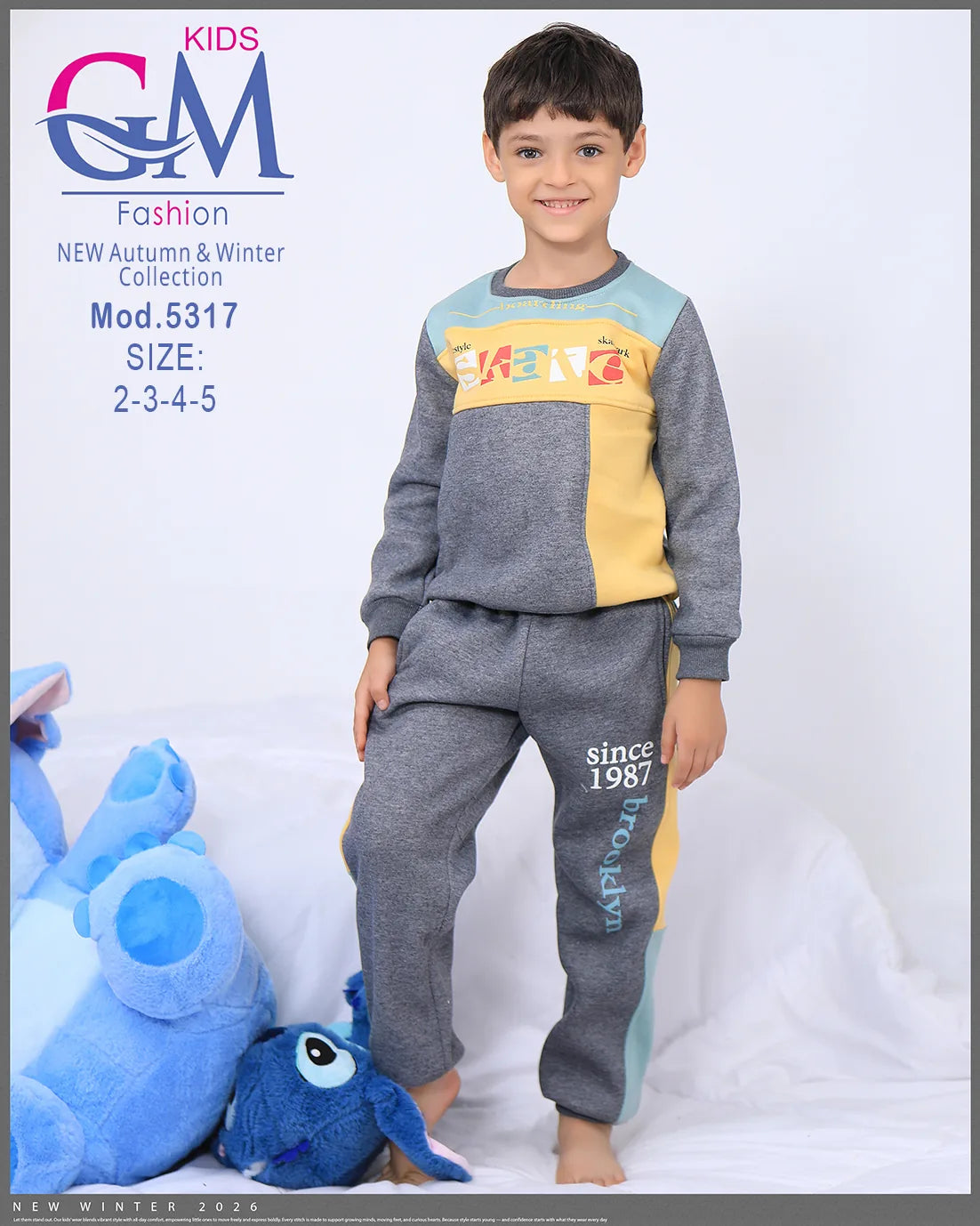 طقم ترنج ولادي شتوي GM Kids | موديل 5317 بقلنسوة (كابتشوه) (2-5 سنوات)