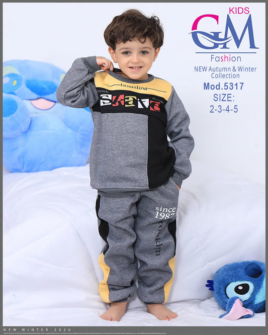 طقم ترنج ولادي شتوي GM Kids | موديل 5317 بقلنسوة (كابتشوه) (2-5 سنوات)