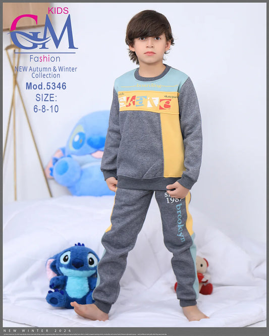 طقم ترنج ولادي شتوي GM Kids | موديل 5346 بتطريز عصري (6-10 سنوات)
